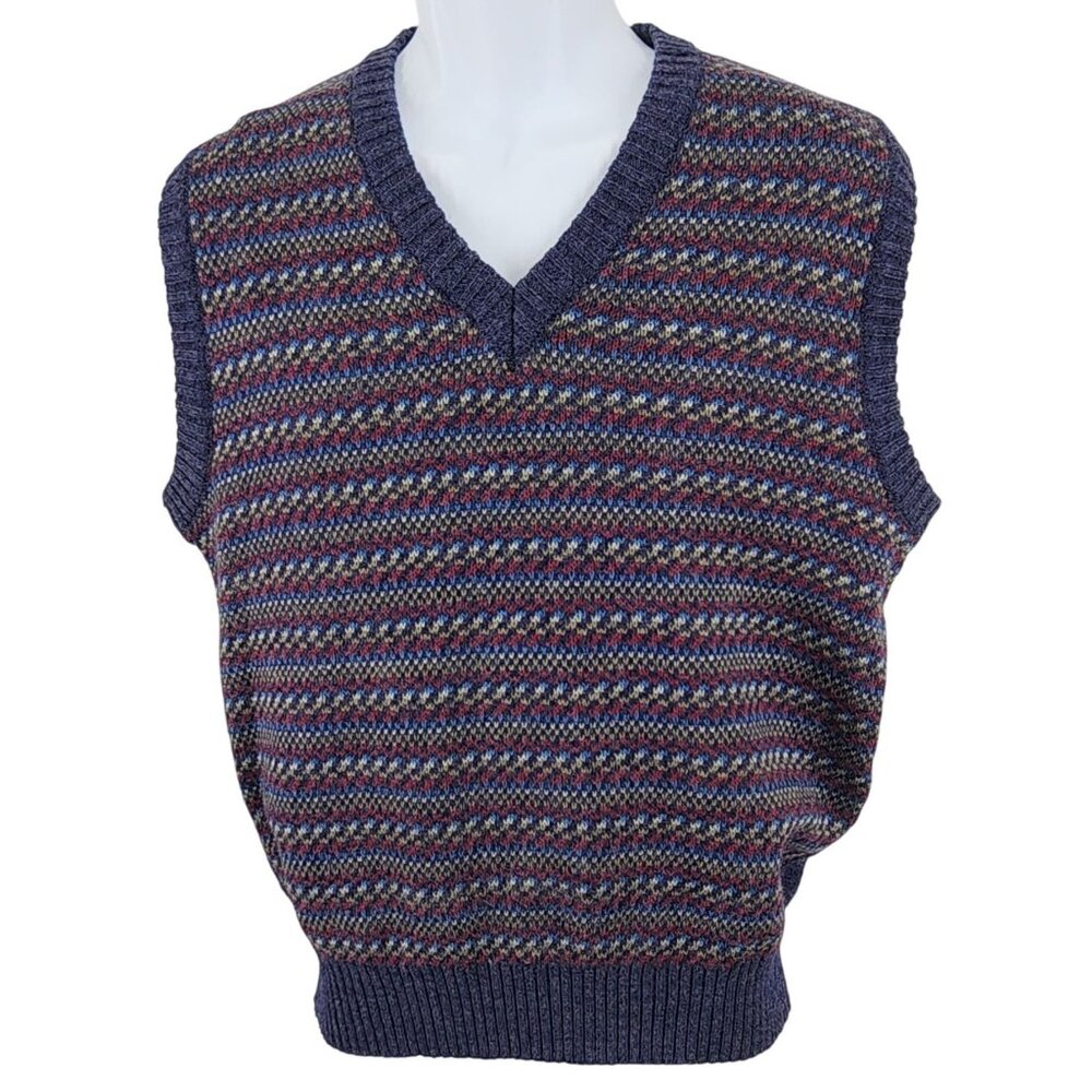 Men's Vintage The Fox Collection Wool Blend Sweater Vest Large Gray Design V-Nec
